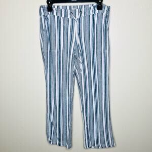 Per Se Linen Blend Pants Medium Blue White Woven Cropped Beach Casual Travel